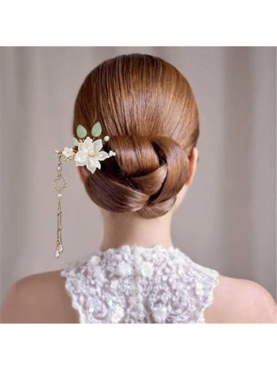 5pcs Camellia Flower Tassels Hair Pins Vintage Chinese Hanfu Bridal Accessories main image 5